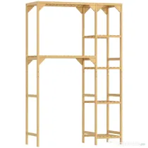 HOMCOM Dulap de deasupra Mașinii de Spălat din Bambus cu 7 Rafturi Reversibile, Dulap Compact cu Spațiu Reglabil, pentru Depozitare și Organizare, pentru Baie sau Spălătorie, 100x40x157 cm, Culoare Lemn