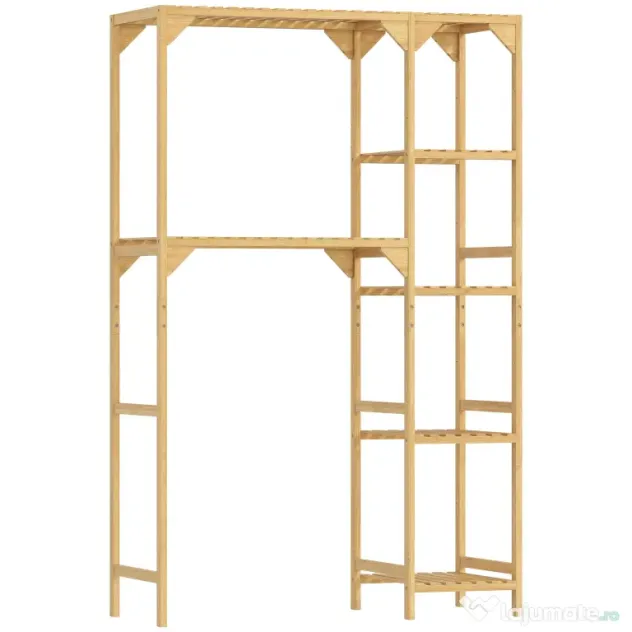 HOMCOM Dulap de deasupra Mașinii de Spălat din Bambus cu 7 Rafturi Reversibile, Dulap Compact cu Spațiu Reglabil, pentru Depozitare și Organizare, pentru Baie sau Spălătorie, 100x40x157 cm, Culoare Lemn
