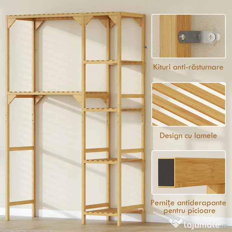 HOMCOM Dulap de deasupra Mașinii de Spălat din Bambus cu 7 Rafturi Reversibile, Dulap Compact cu Spațiu Reglabil, pentru Depozitare și Organizare, pentru Baie sau Spălătorie, 100x40x157 cm, Culoare Lemn
