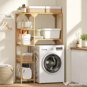 HOMCOM Mobilier deasupra mașinii de spălat din bambus cu 7 rafturi reversibile, spațiu economisitor, pentru depozitare și organizare, pentru baie și spălătorie, 100x40x157 cm, culoare lemn | Aosom Romania 
