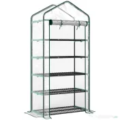 Outsunny Seră tip căsuță cu 5 niveluri, cu ușă rulabilă, din oțel și polietilenă, 90x49x193 cm, transparentă | Aosom Romania 