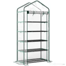 Outsunny Seră tip căsuță cu 5 niveluri, cu ușă rulabilă, din oțel și polietilenă, 90x49x193 cm, transparentă | Aosom Romania