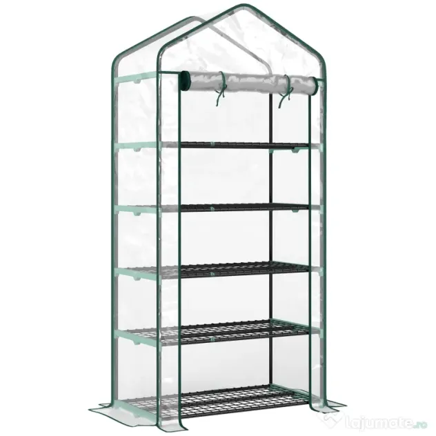 Outsunny Seră tip căsuță cu 5 niveluri, cu ușă rulabilă, din oțel și polietilenă, 90x49x193 cm, transparentă | Aosom Romania