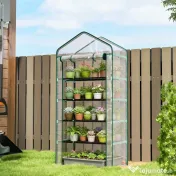 Outsunny Seră tip căsuță cu 5 niveluri, cu ușă rulabilă, din oțel și polietilenă, 90x49x193 cm, transparentă | Aosom Romania 