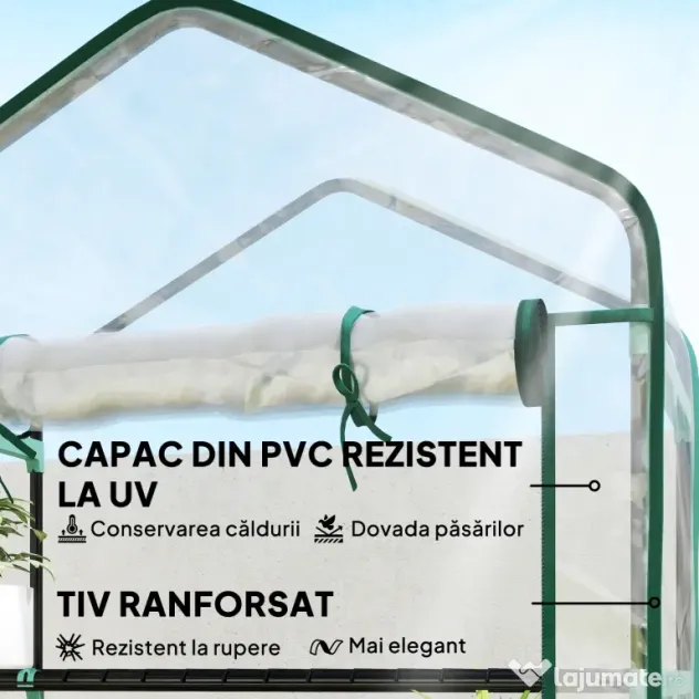 Outsunny Seră tip căsuță cu 5 niveluri, cu ușă rulabilă, din oțel și polietilenă, 90x49x193 cm, transparentă | Aosom Romania