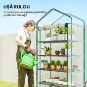 Outsunny Seră tip căsuță cu 5 niveluri, cu ușă rulabilă, din oțel și polietilenă, 90x49x193 cm, transparentă | Aosom Romania 