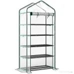 Outsunny Seră tip căsuță cu 5 niveluri, cu ușă rulabilă, din oțel și polietilenă, 90x49x193 cm, transparentă