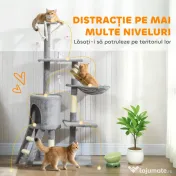 PawHut Ansamblu de joacă pentru pisici cu căsuță, stâlp de ascuțit gheare, platforme și 4 șoricei, 50x35x134.2 cm, gri | Aosom Romania 