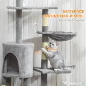 PawHut Ansamblu de joacă pentru pisici cu căsuță, stâlp de ascuțit gheare, platforme și 4 șoricei, 50x35x134.2 cm, gri | Aosom Romania 