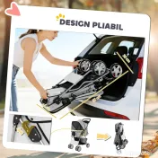 PawHut Cărucior pentru Câini Pliabil cu Husă de Ploaie, Roți Rotative și Pernuță Lavabilă, 77x44x102cm, Gri | Aosom Romania 