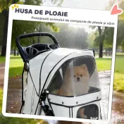 PawHut Cărucior pentru Câini Pliabil cu Husă de Ploaie, Roți Rotative și Pernuță Lavabilă, 77x44x102cm, Gri | Aosom Romania 