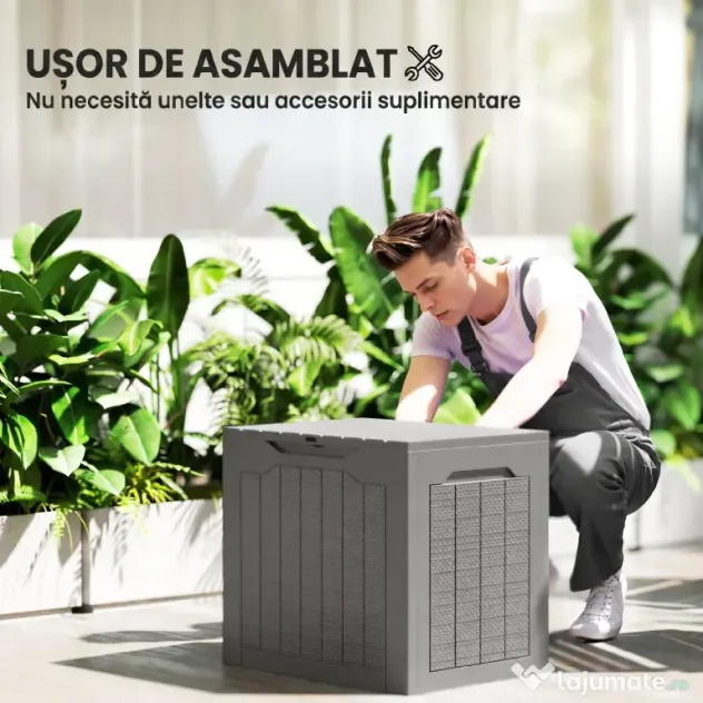 Outsunny Cufăr de Grădină cu Mânere, Container pentru Unelte Impermeabil, 56x41x50 cm, Bej Deschis | Aosom Romania