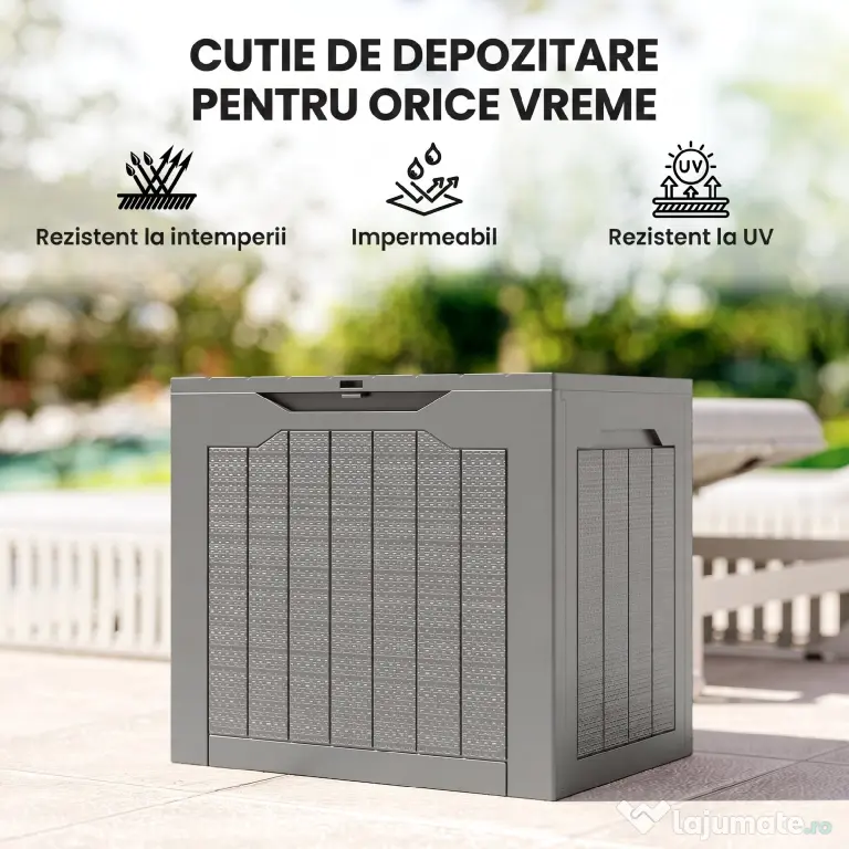 Outsunny Cufăr de Grădină cu Mânere, Container pentru Unelte Impermeabil, 56x41x50 cm, Bej Deschis | Aosom Romania