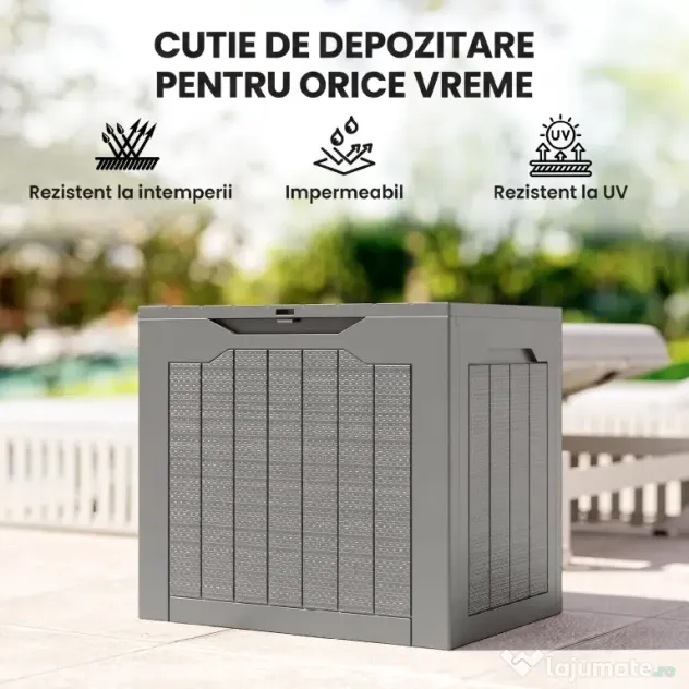 Outsunny Cufăr de Grădină cu Mânere, Container pentru Unelte Impermeabil, 56x41x50 cm, Bej Deschis | Aosom Romania