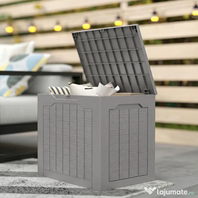 Outsunny Cufăr de Grădină cu Mânere, Container pentru Unelte Impermeabil, 56x41x50 cm, Bej Deschis | Aosom Romania