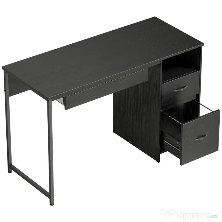 HOMCOM Birou Gaming Industrial, 120x52,3cm Stație Gaming cu Suport Tastatură, Compartiment Deschis și Sertare pentru Documente Format A4 Letter Legal, Masă Computer pentru Birou Acasă, Negru | Aosom Romania