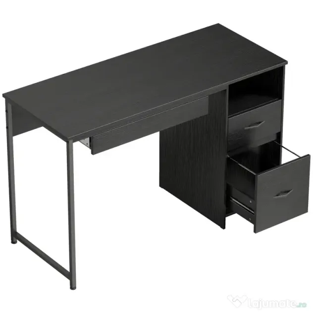 HOMCOM Birou Gaming Industrial, 120x52,3cm Stație Gaming cu Suport Tastatură, Compartiment Deschis și Sertare pentru Documente Format A4 Letter Legal, Masă Computer pentru Birou Acasă, Negru | Aosom Romania