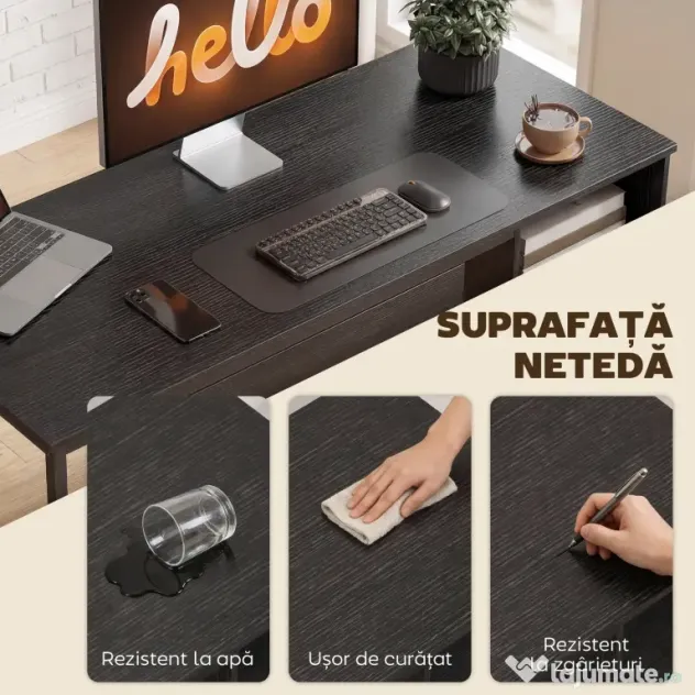 HOMCOM Birou Gaming Industrial, 120x52,3cm Stație Gaming cu Suport Tastatură, Compartiment Deschis și Sertare pentru Documente Format A4 Letter Legal, Masă Computer pentru Birou Acasă, Negru | Aosom Romania