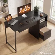 HOMCOM Birou Gaming Industrial, 120x52,3cm Stație Gaming cu Suport Tastatură, Compartiment Deschis și Sertare pentru Documente Format A4 Letter Legal, Masă Computer pentru Birou Acasă, Negru | Aosom Romania 