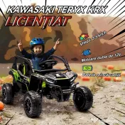 AIYAPLAY ATV Electric pentru Copii 3-5 Ani 12V cu Licență KAWASAKI, Dublu Motor, Telecomandă și Muzică, Negru | Aosom Romania
