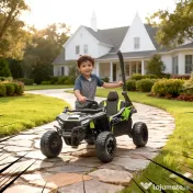 AIYAPLAY ATV Electric pentru Copii 3-5 Ani 12V cu Licență KAWASAKI, Dublu Motor, Telecomandă și Muzică, Negru | Aosom Romania