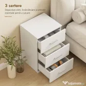HOMCOM Noptieră pentru Dormitor cu 3 Sertare, Stil Modern din Lemn, Măsuță pentru Canapea, Sufragerie, Living și Dormitor, 40x35x60 cm, Alb | Aosom Romania 