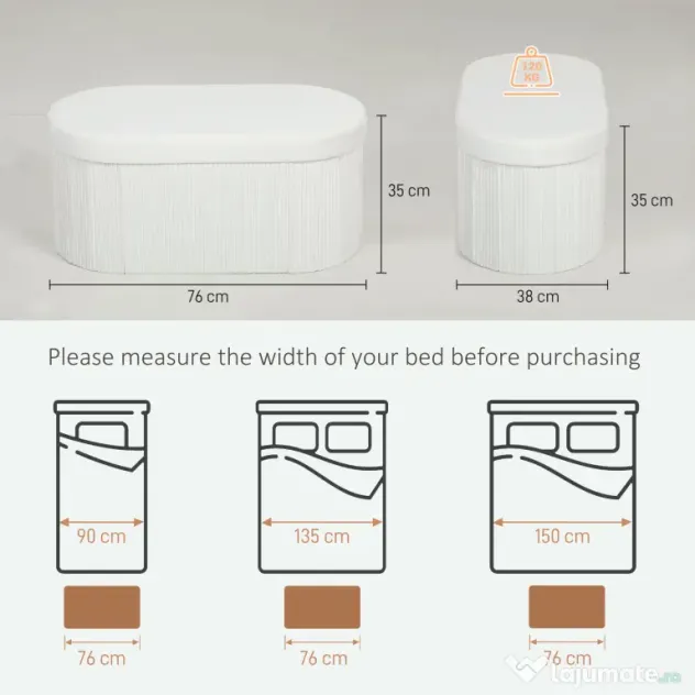 HOMCOM Taburet cu Spațiu de Depozitare Pliabil, Bancă Modernă Tapițată cu Material Catifea, Suport pentru Picioare cu Compartiment de 72L pentru Living și Dormitor, 76x38x35 cm, Crem | Aosom Romania