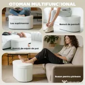 HOMCOM Taburet cu Spațiu de Depozitare Pliabil, Bancă Modernă Tapițată cu Material Catifea, Suport pentru Picioare cu Compartiment de 72L pentru Living și Dormitor, 76x38x35 cm, Crem | Aosom Romania 