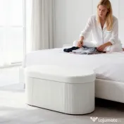 HOMCOM Taburet cu Spațiu de Depozitare Pliabil, Bancă Modernă Tapițată cu Material Catifea, Suport pentru Picioare cu Compartiment de 72L pentru Living și Dormitor, 76x38x35 cm, Crem | Aosom Romania 
