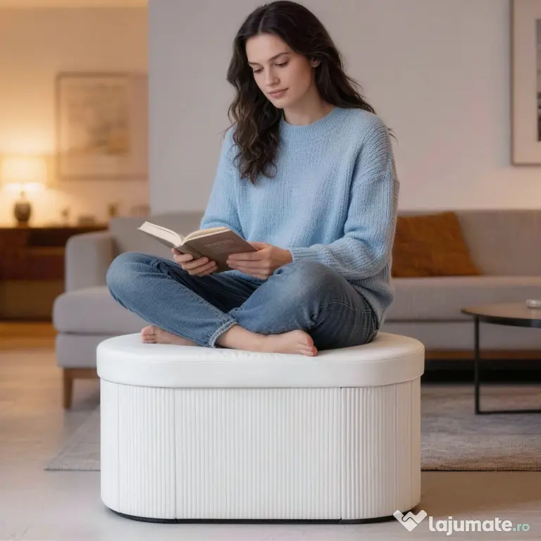 HOMCOM Taburet cu Spațiu de Depozitare Pliabil, Bancă Modernă Tapițată cu Material Catifea, Suport pentru Picioare cu Compartiment de 72L pentru Living și Dormitor, 76x38x35 cm, Crem | Aosom Romania