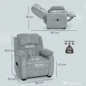 HOMCOM Fotoliu Electric Reclinabil 150° cu Suport pentru Picioare, Port USB, Fotoliu Reclinabil Silențios, Sezut Larg, Telecomandă, Funcție Memorie, din Catifea, pentru Living, Gri | Aosom Romania 