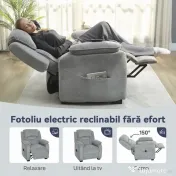 HOMCOM Fotoliu Electric Reclinabil 150° cu Suport pentru Picioare, Port USB, Fotoliu Reclinabil Silențios, Sezut Larg, Telecomandă, Funcție Memorie, din Catifea, pentru Living, Gri | Aosom Romania 