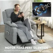 HOMCOM Fotoliu Electric Reclinabil 150° cu Suport pentru Picioare, Port USB, Fotoliu Reclinabil Silențios, Sezut Larg, Telecomandă, Funcție Memorie, din Catifea, pentru Living, Gri | Aosom Romania 