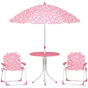 AIYAPLAY Masă de Picnic pentru Copii, Set Masă și Scaune cu 2 Scaune Pliabile și Umbrelă Detasabilă, Temă Junglă, Mobilier de Exterior pentru Grădină, Patio, Roz | Aosom Romania 