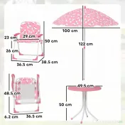 AIYAPLAY Masă de Picnic pentru Copii, Set Masă și Scaune cu 2 Scaune Pliabile și Umbrelă Detasabilă, Temă Junglă, Mobilier de Exterior pentru Grădină, Patio, Roz | Aosom Romania 
