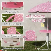 AIYAPLAY Masă de Picnic pentru Copii, Set Masă și Scaune cu 2 Scaune Pliabile și Umbrelă Detasabilă, Temă Junglă, Mobilier de Exterior pentru Grădină, Patio, Roz | Aosom Romania 