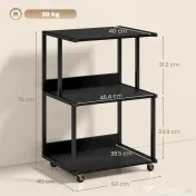 HOMCOM Suport pentru Imprimantă cu 3 Niveluri, Tavă Industrială Metalică pentru Birou, Negru | Aosom Romania 