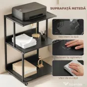HOMCOM Suport pentru Imprimantă cu 3 Niveluri, Tavă Industrială Metalică pentru Birou, Negru | Aosom Romania 