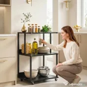 HOMCOM Suport pentru Imprimantă cu 3 Niveluri, Tavă Industrială Metalică pentru Birou, Negru | Aosom Romania 