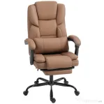 HOMCOM Scaun de Birou Ergonomic Reclinabil 140° cu Suport pentru Picioare și Pernă, Scaun de Birou din Piele Ecologică Rezistentă, Ușor de Curățat, Cotiere Căptușite, Rotativ și Reglabil pe Înălțime, Maro