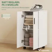 HOMCOM Mobilier pentru Masa de Călcat Pliabil cu Roți, Raft Reglabil și Închidere Soft Close, din Lemn și Material Textil, 128x43x83 cm, Alb | Aosom Romania