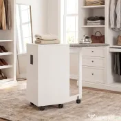 HOMCOM Mobilier pentru Masa de Călcat Pliabil cu Roți, Raft Reglabil și Închidere Soft Close, din Lemn și Material Textil, 128x43x83 cm, Alb | Aosom Romania