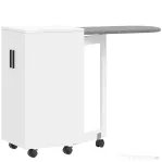HOMCOM Mobilier pentru Masa de Călcat Pliabil cu Roți, Raft Reglabil și Închidere Soft Close, din Lemn și Material Textil, 128x43x83 cm, Alb