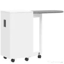 HOMCOM Mobilier pentru Masa de Călcat Pliabil cu Roți, Raft Reglabil și Închidere Soft Close, din Lemn și Material Textil, 128x43x83 cm, Alb