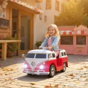 AIYAPLAY Mașinuță Electrică pentru Copii Licență Volkswagen T1 cu MP3 Player, din Metal și PP, 89x49x41.5 cm, Roșu | Aosom Romania 