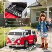 AIYAPLAY Mașinuță Electrică pentru Copii Licență Volkswagen T1 cu MP3 Player, din Metal și PP, 89x49x41.5 cm, Roșu | Aosom Romania 