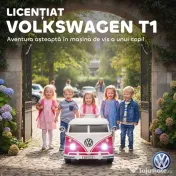 AIYAPLAY Mașinuță Electrică pentru Copii Licență Volkswagen T1 cu MP3 Player, din Metal și PP, 89x49x41.5 cm, Roșu | Aosom Romania 