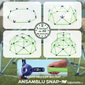 AIYAPLAY Cupolă de Cățărat pentru Copii 3-8 Ani, pentru Interior și Exterior, cu Margini Netede, din Plastic, 182,5x182,5x119 cm, Verde și Violet | Aosom Romania 