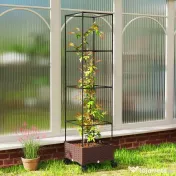 Outsunny Jardinieră Înălțată cu Spalier 20L, Pat de Grădină Înălțat pentru Exterior cu Roți Blocabile, Sistem de Autoirigare, Orificii de Drenaj pentru Plante Cățărătoare, Legume și Flori, Maro | Aosom Romania 