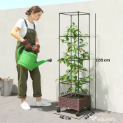 Outsunny Jardinieră Înălțată cu Spalier 20L, Pat de Grădină Înălțat pentru Exterior cu Roți Blocabile, Sistem de Autoirigare, Orificii de Drenaj pentru Plante Cățărătoare, Legume și Flori, Maro | Aosom Romania 